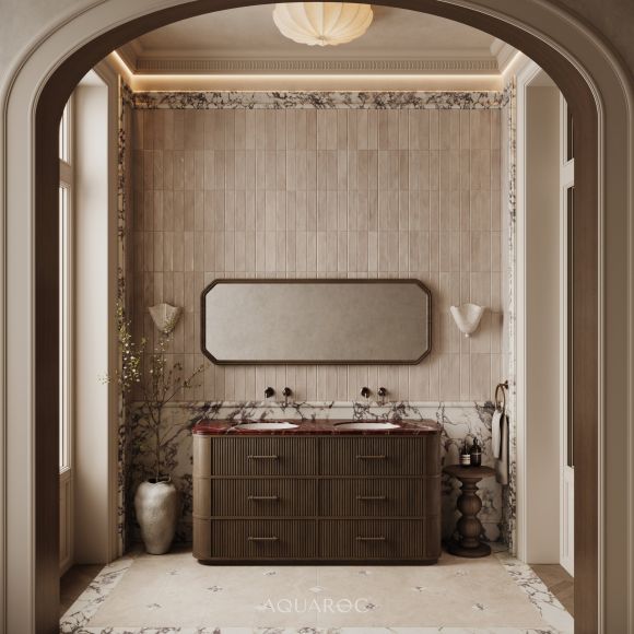 Savoy Double Vanity Unit 1600mm Espresso Oak & Rosso Levanto Top